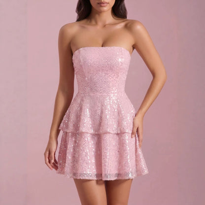 Sequined Bow Jumpsuit Cocktail Dress