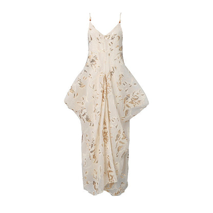 Robe de vacances sans manches à décolleté plongeant en V, avec bretelles et taille cintrée à basque pour femme