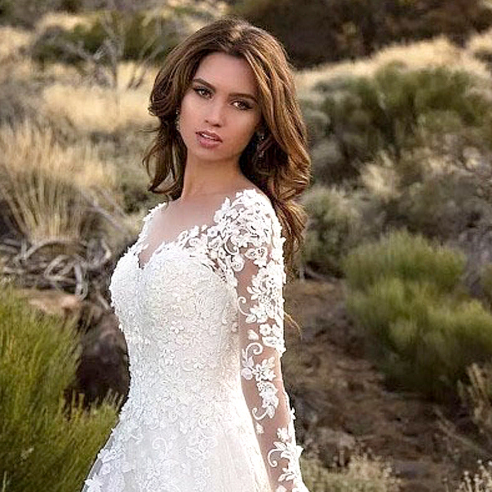 Fairytale Long-Sleeve Lace Wedding Gown