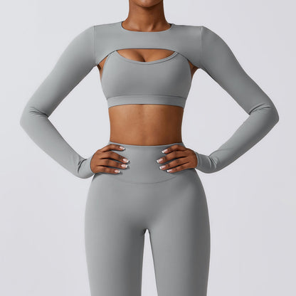 Sollinarry Outer Wear Sports Waistcoat Long Sleeved Shawl Yoga Clothes Nude Feel Workout Clothes Top Running Sports Blouse