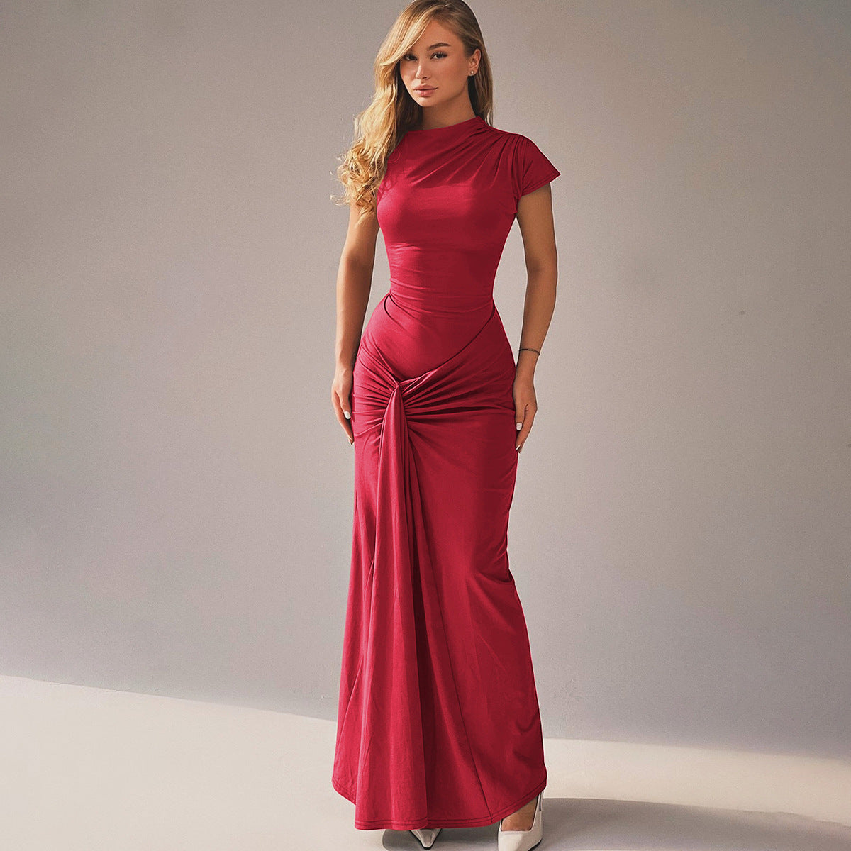 Robe Courte Plissée Lacée à Manches Courtes pour Femme, Coupe Cintrée, Collection Automne