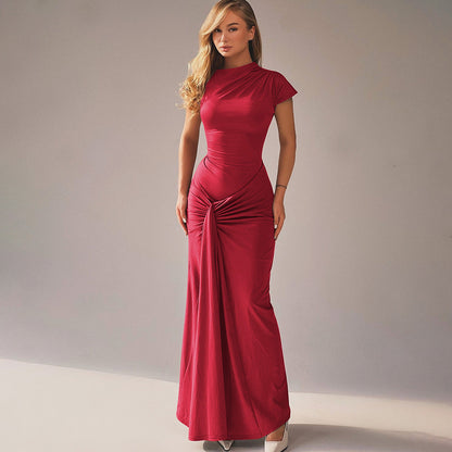 Robe Courte Plissée Lacée à Manches Courtes pour Femme, Coupe Cintrée, Collection Automne