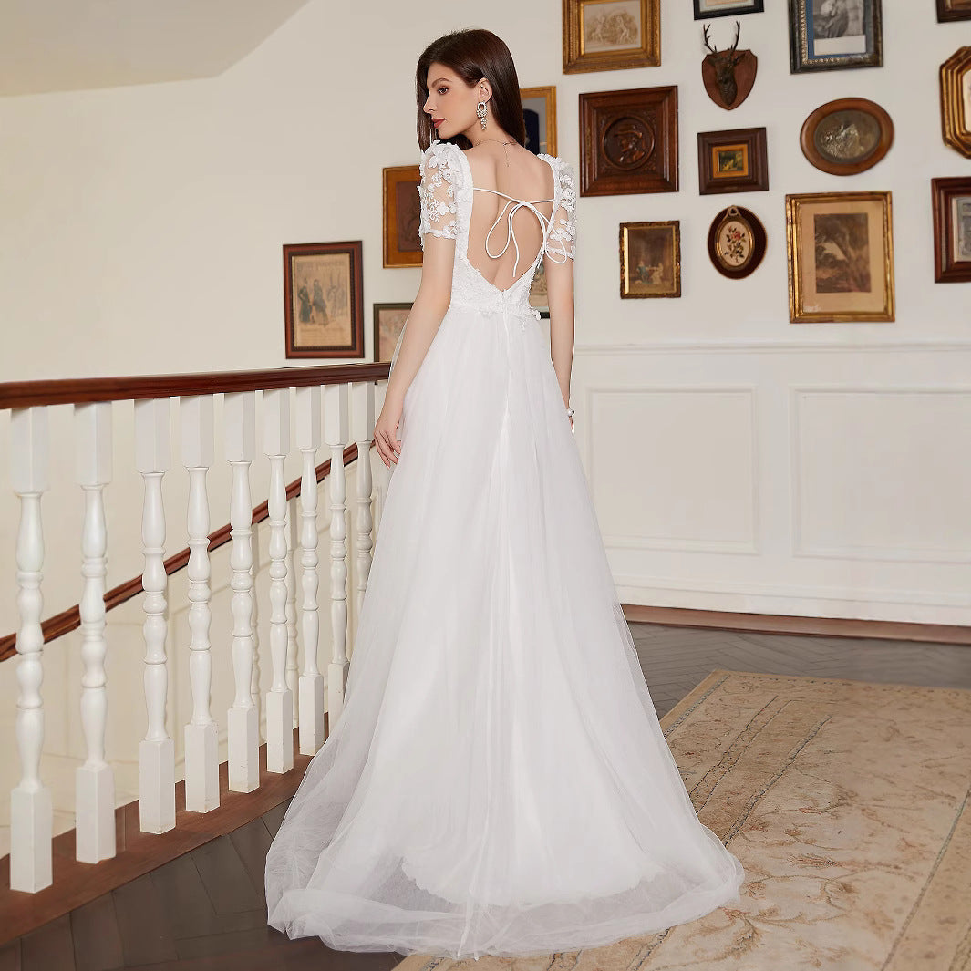 French Pastoral Short Sleeve Wedding Dress