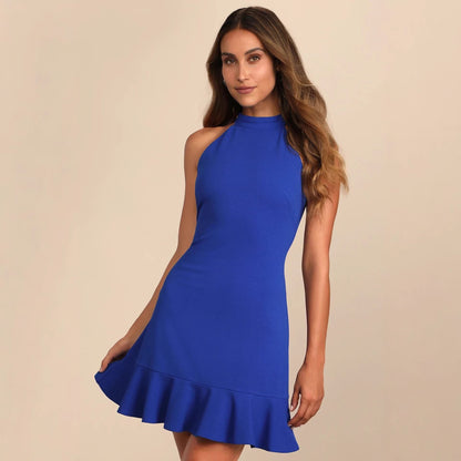 Robe Fourreau Été Sexy Sans Manches Dos Nu Col Rond Couleur Unie Robe Ajustée