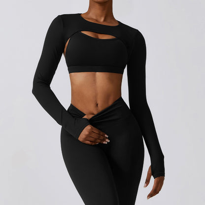 Sollinarry Outer Wear Sports Waistcoat Long Sleeved Shawl Yoga Clothes Nude Feel Workout Clothes Top Running Sports Blouse