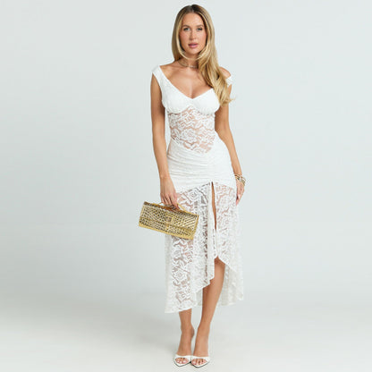 Lace Hollow Out Cutout Split Dress