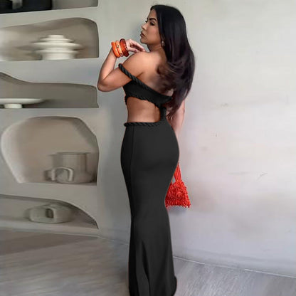 Slim Off-Shoulder Hollow Out Cutout Maxi Dress