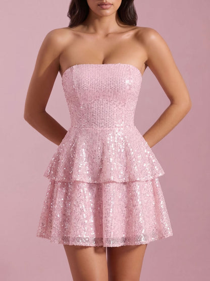 Sequined Bow Jumpsuit Cocktail Dress
