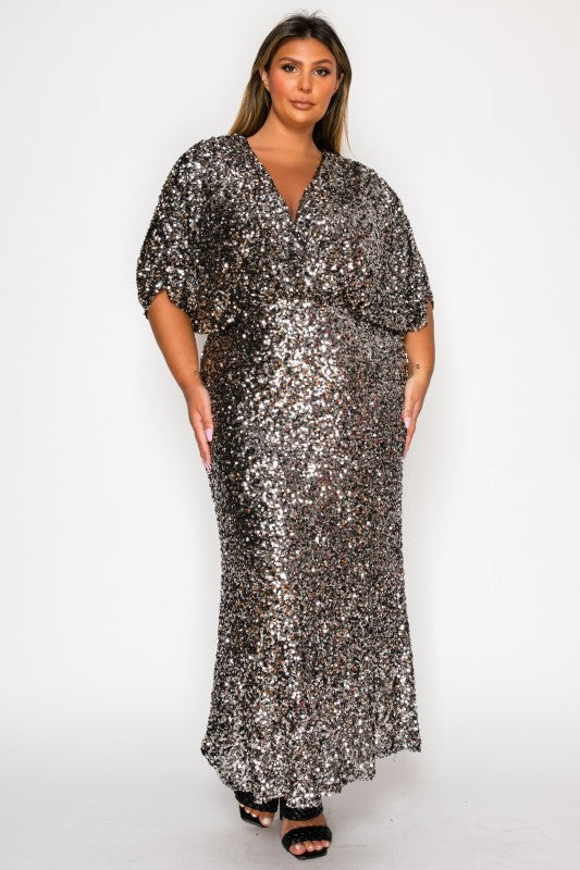 Radiant Drape Sequin Maxi Dress