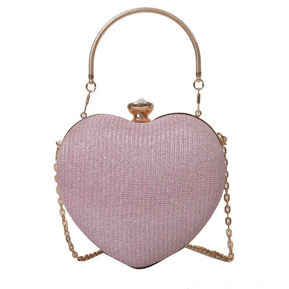 Shiny Heart Shape Metal Evening Clutch Bag for Women | Fashion Chain Shoulder Crossbody Bag (Luxury Lady Purse)