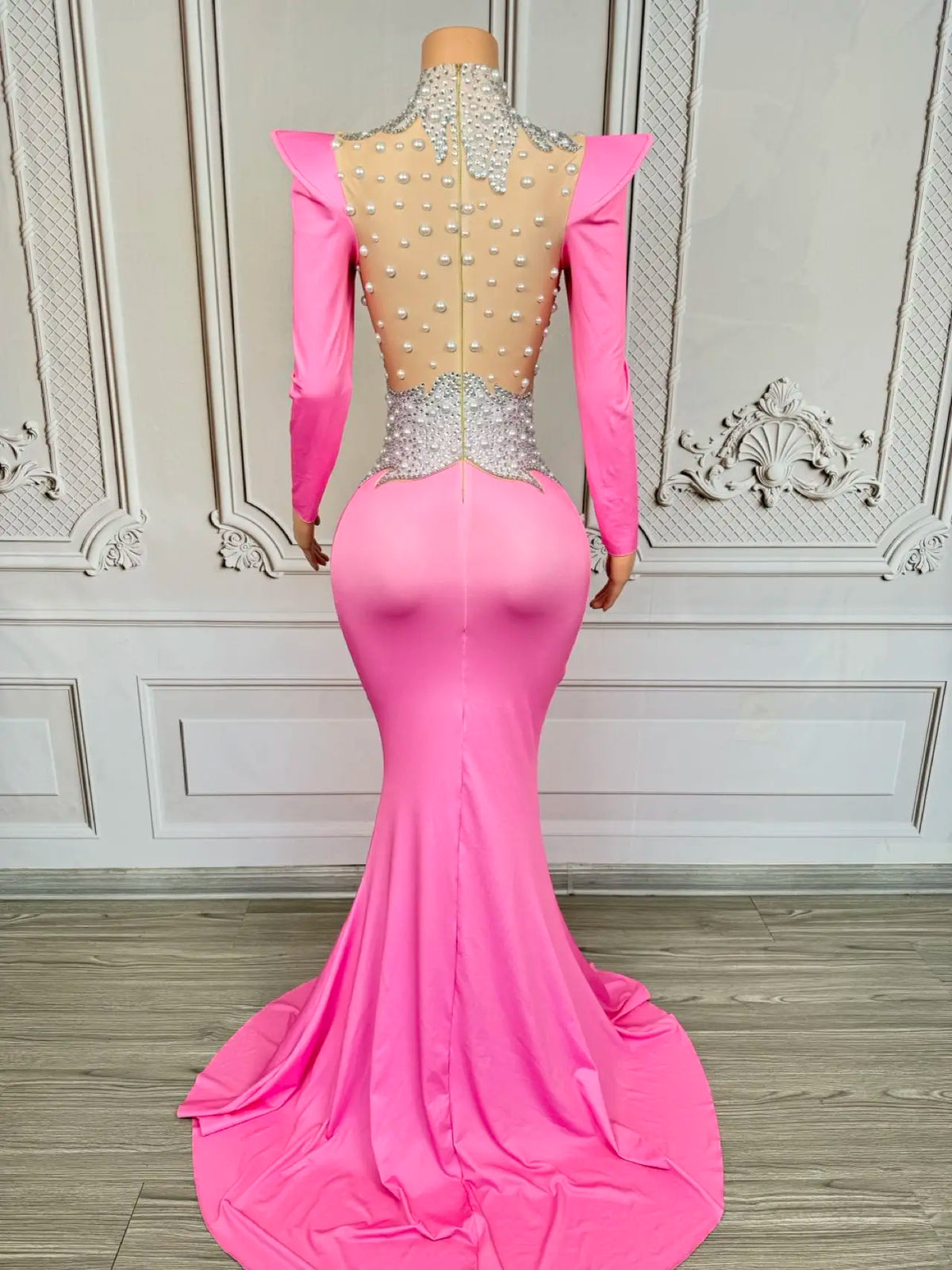 Rhinestone Floral Embroidered Mermaid Gala Gown