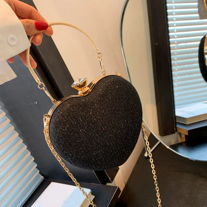Shiny Heart Shape Metal Evening Clutch Bag for Women | Fashion Chain Shoulder Crossbody Bag (Luxury Lady Purse)
