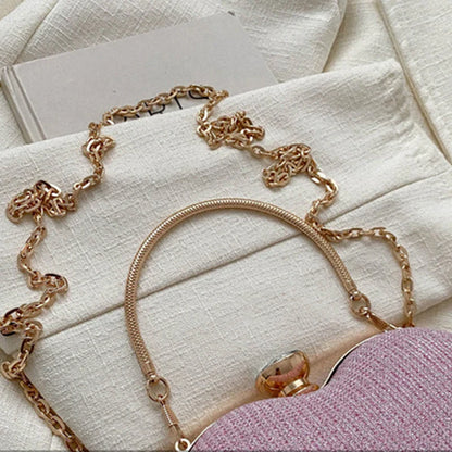 Shiny Heart Shape Metal Evening Clutch Bag for Women | Fashion Chain Shoulder Crossbody Bag (Luxury Lady Purse)