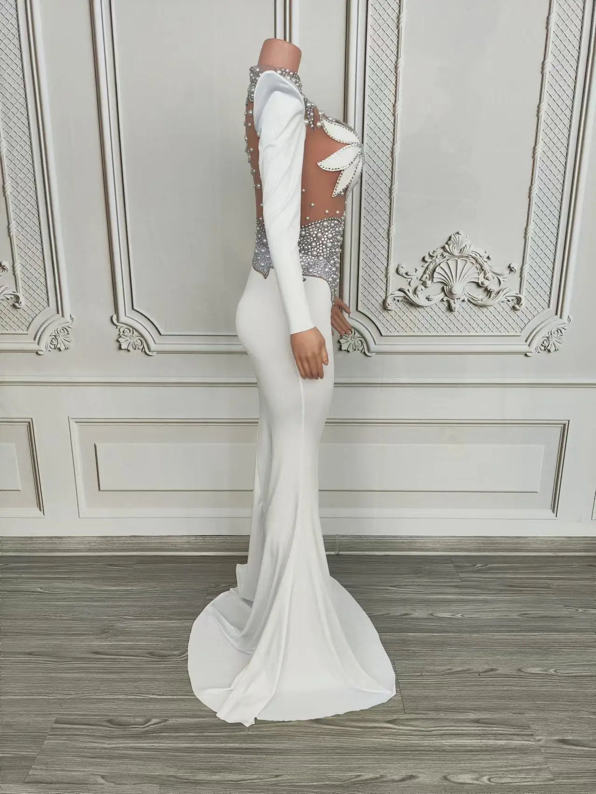 Rhinestone Floral Embroidered Mermaid Gala Gown