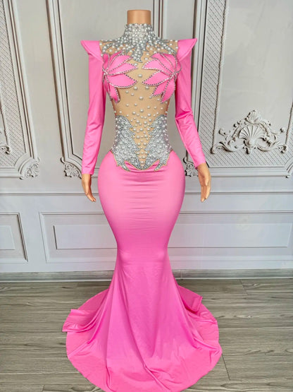 Rhinestone Floral Embroidered Mermaid Gala Gown