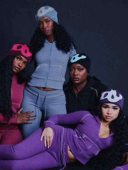 Ensemble de survêtement zippé à capuche pour femme avec pantalon évasé