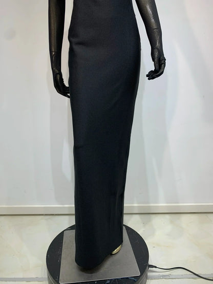 Summer Bandage Dress 2025 Women Celebrity Sexy Diamonds Crystal Black Maxi Long Bodycon Elegant Evening Club Party Dress