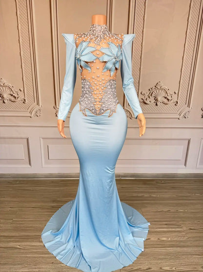 Rhinestone Floral Embroidered Mermaid Gala Gown