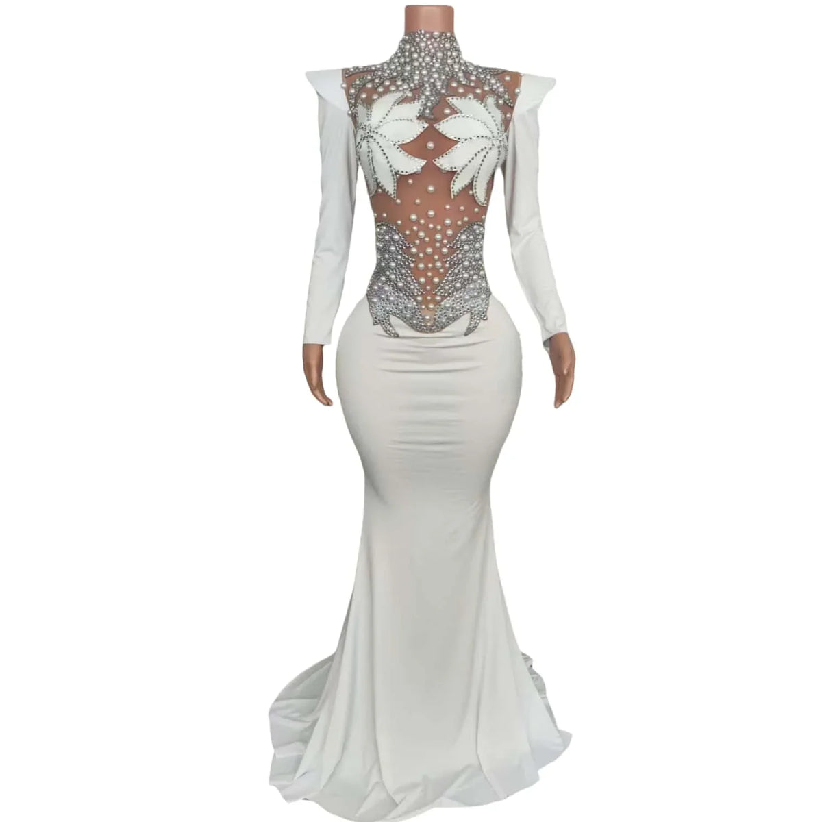 Rhinestone Floral Embroidered Mermaid Gala Gown