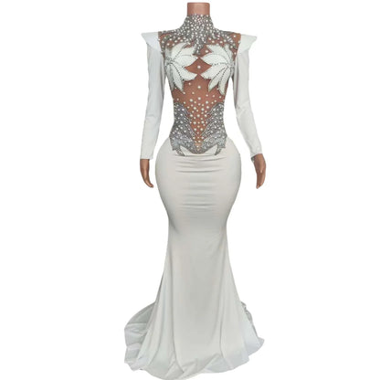 Rhinestone Floral Embroidered Mermaid Gala Gown