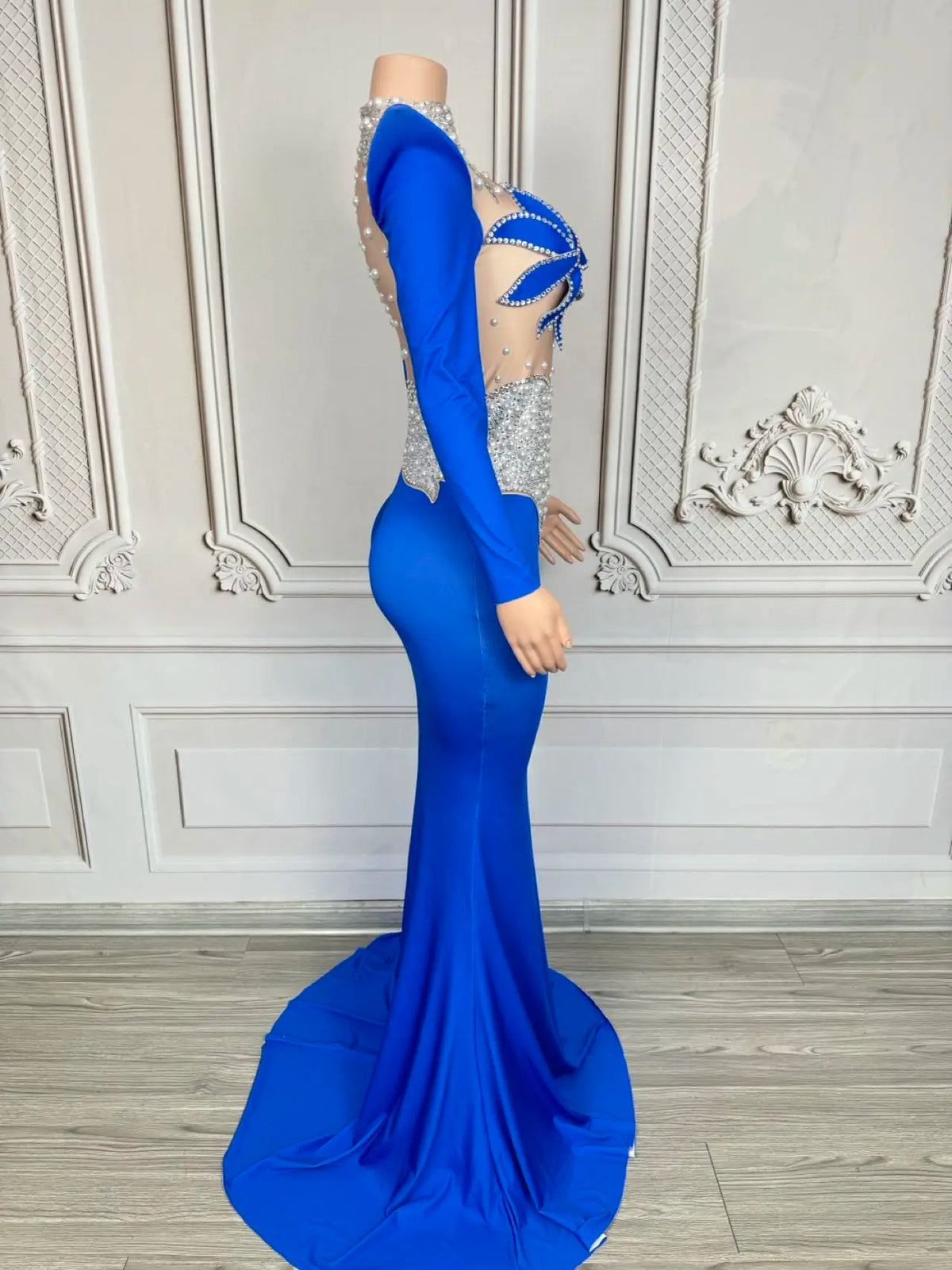 Rhinestone Floral Embroidered Mermaid Gala Gown