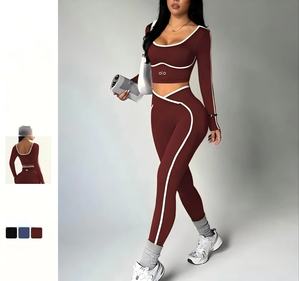 Ensemble de yoga colorblock taille en V 2026