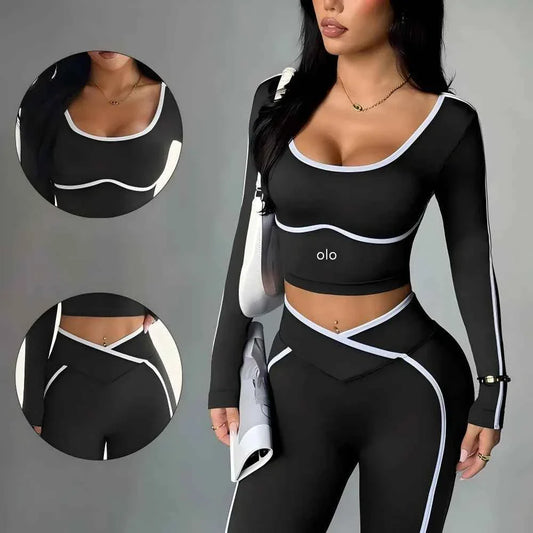 Ensemble de yoga colorblock taille en V 2026