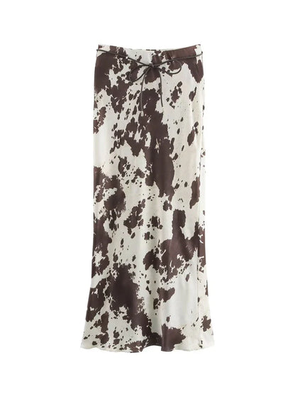 Untamed Printed Satin Midi Skirt