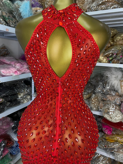 Crimson Red Rhinestone Sweetheart Slit Gown Floor-Length Trailing Evening Dress
