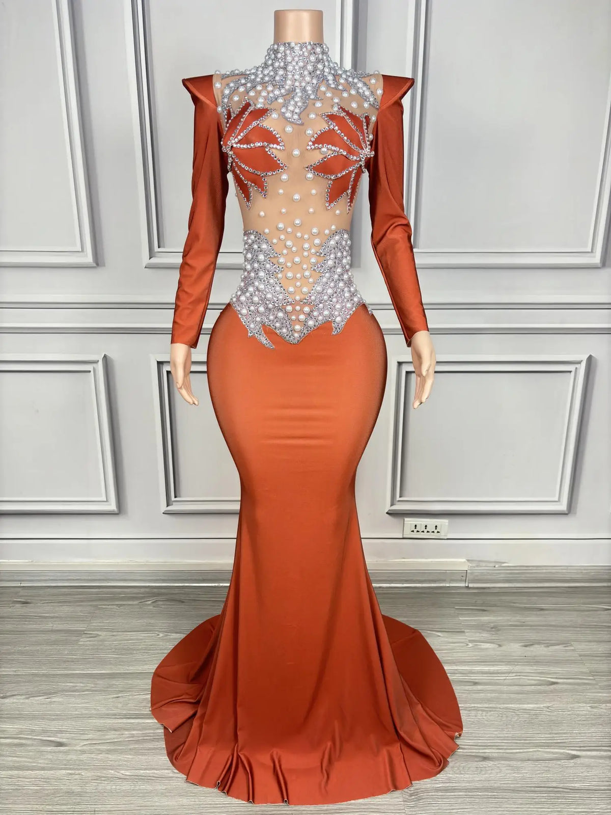 Rhinestone Floral Embroidered Mermaid Gala Gown