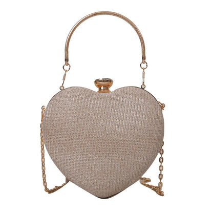 Shiny Heart Shape Metal Evening Clutch Bag for Women | Fashion Chain Shoulder Crossbody Bag (Luxury Lady Purse)