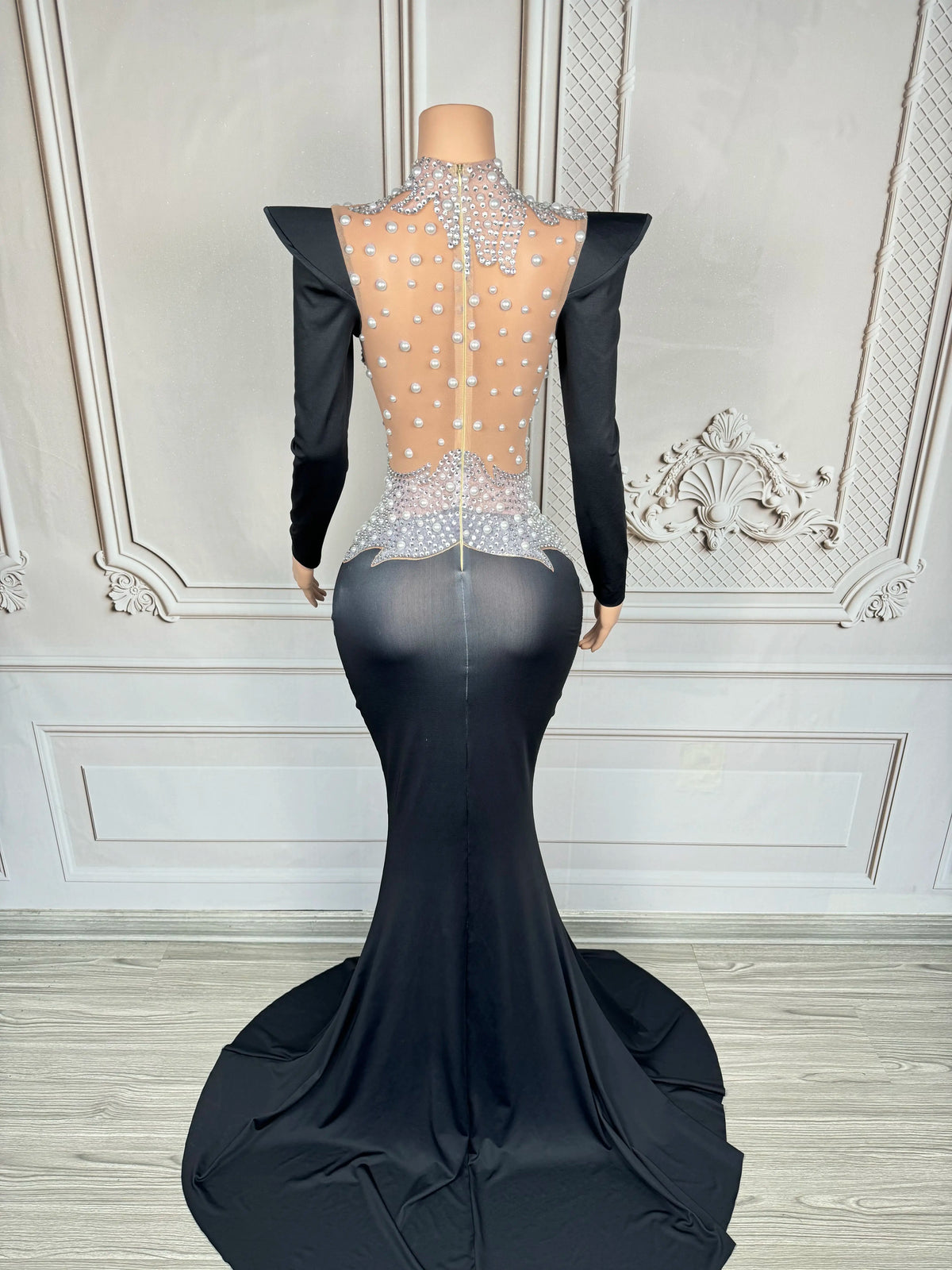 Rhinestone Floral Embroidered Mermaid Gala Gown