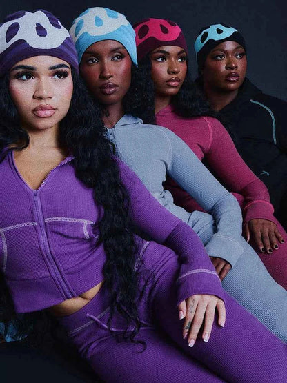 Ensemble de survêtement zippé à capuche pour femme avec pantalon évasé