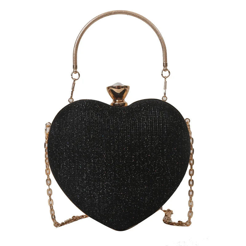 Shiny Heart Shape Metal Evening Clutch Bag for Women | Fashion Chain Shoulder Crossbody Bag (Luxury Lady Purse)