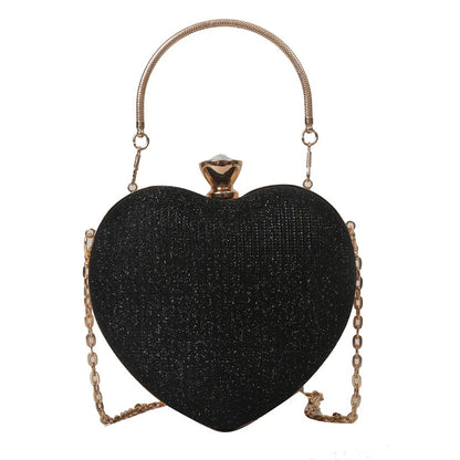 Shiny Heart Shape Metal Evening Clutch Bag for Women | Fashion Chain Shoulder Crossbody Bag (Luxury Lady Purse)