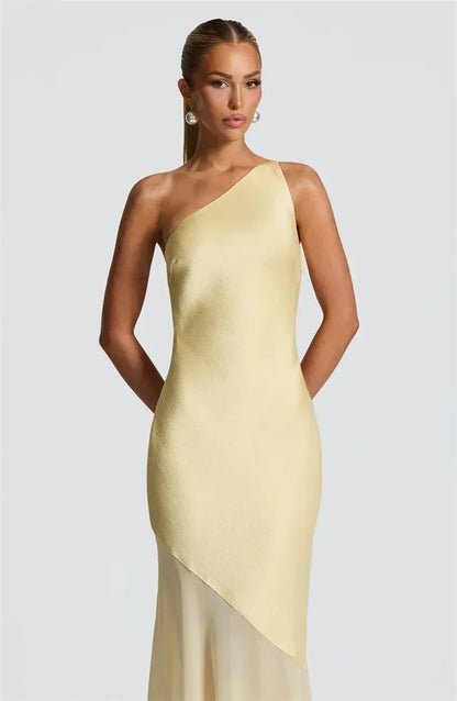 Mozision One Shoulder Backless Sexy Maxi Dress Women Gown Fashion Patchwork Sleeveless Bodycon Club Party Long Dress Elegant