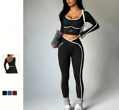 Ensemble de yoga colorblock taille en V 2026