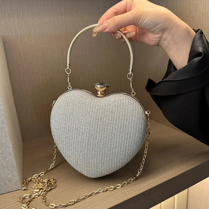 Shiny Heart Shape Metal Evening Clutch Bag for Women | Fashion Chain Shoulder Crossbody Bag (Luxury Lady Purse)