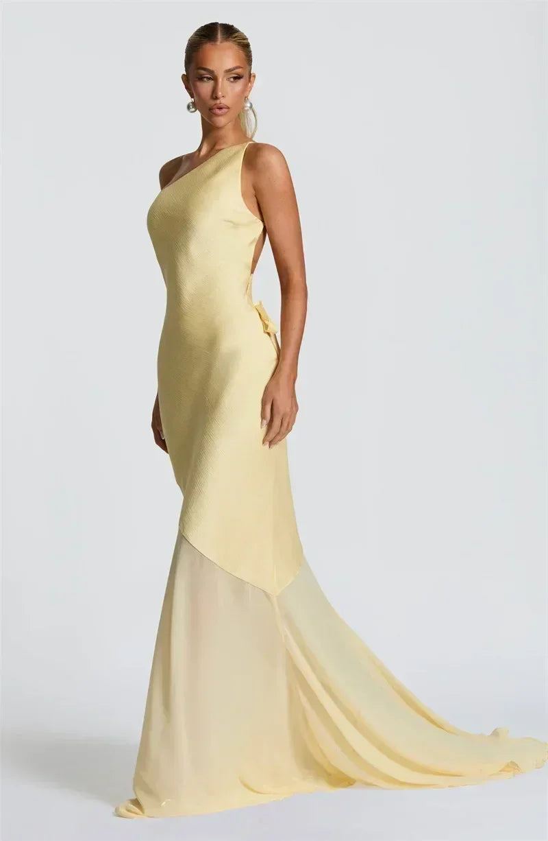 Mozision One Shoulder Backless Sexy Maxi Dress Women Gown Fashion Patchwork Sleeveless Bodycon Club Party Long Dress Elegant