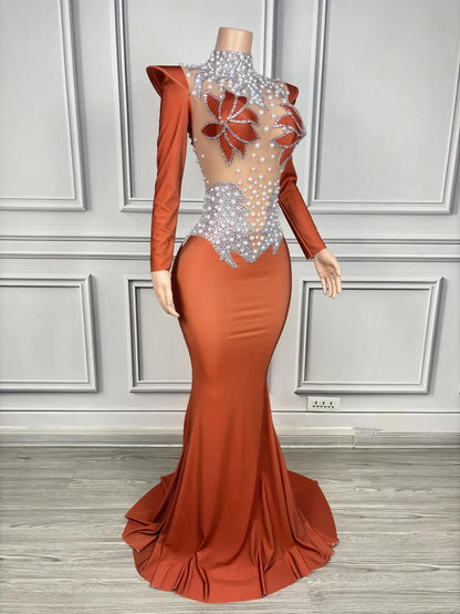 Rhinestone Floral Embroidered Mermaid Gala Gown
