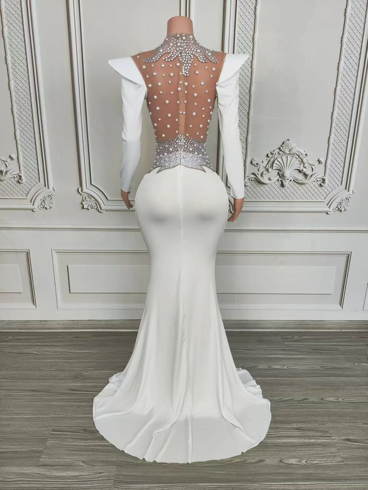 Rhinestone Floral Embroidered Mermaid Gala Gown