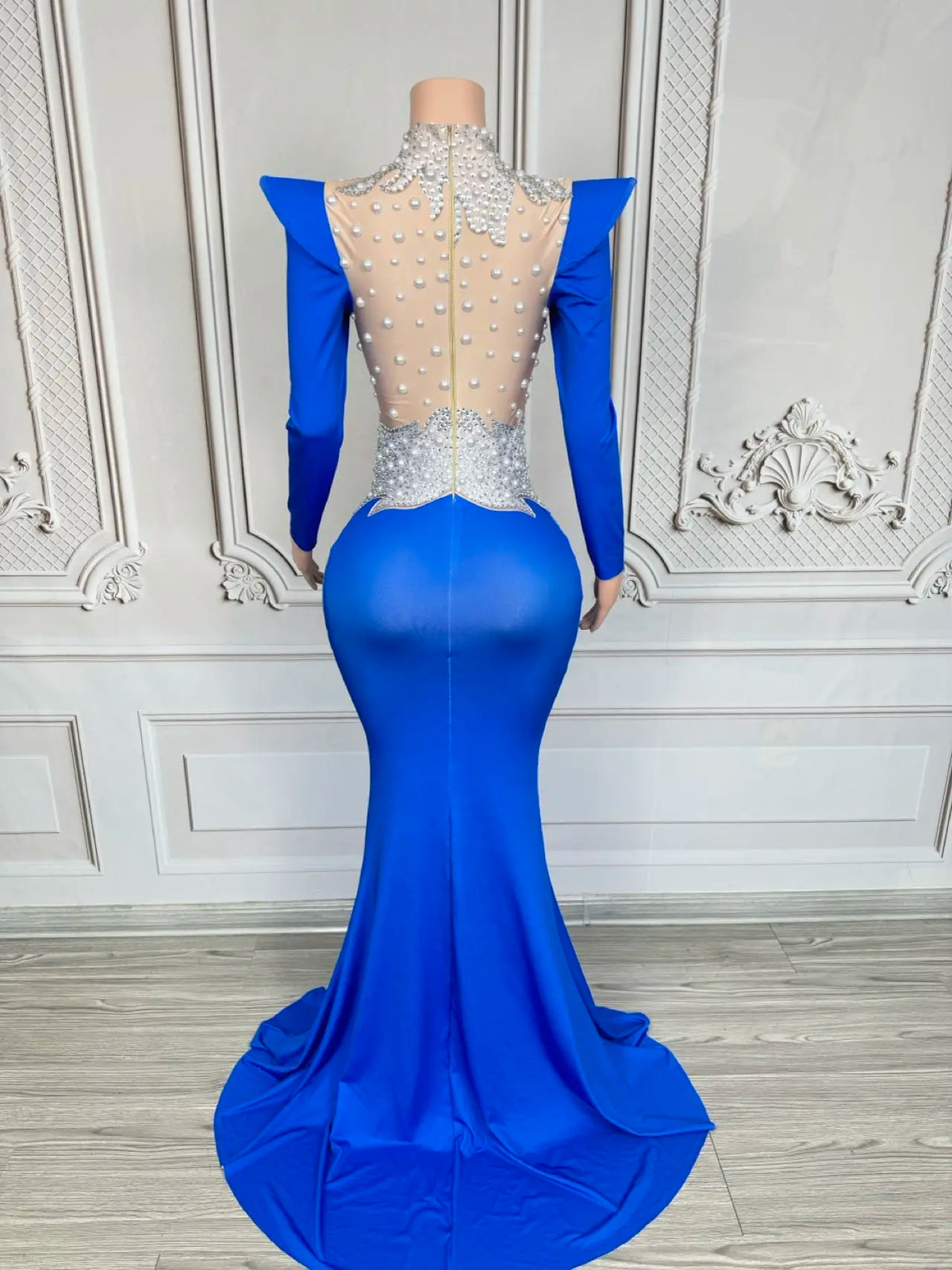 Rhinestone Floral Embroidered Mermaid Gala Gown