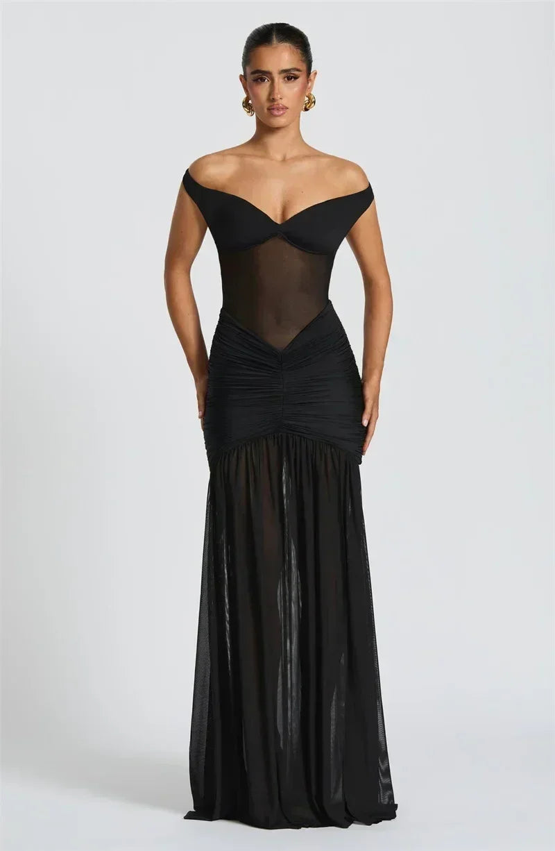 Mozision Off-shoulder Backless Sexy Maxi Dress Women Gown Halter Sleeveless Backless Thigh High Split Club Party Long Dress