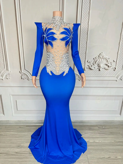 Rhinestone Floral Embroidered Mermaid Gala Gown