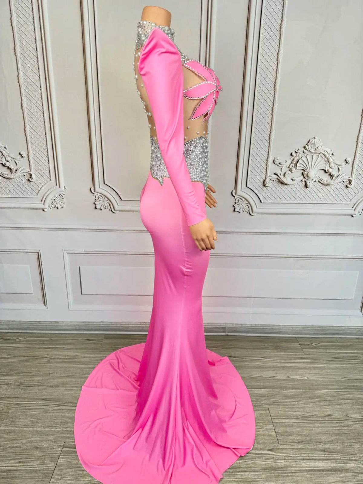 Rhinestone Floral Embroidered Mermaid Gala Gown