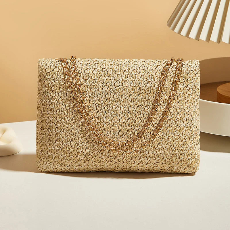 Fashion Crossbody Bags for Women | Simple Straw Shoulder Bag & Women's Lock Closure Bag (Small Square Purse Summer Money Bag)