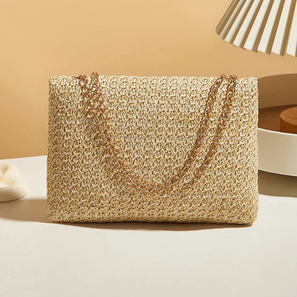 Fashion Crossbody Bags for Women | Simple Straw Shoulder Bag & Women's Lock Closure Bag (Small Square Purse Summer Money Bag)