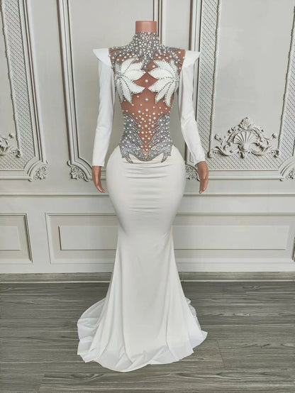 Rhinestone Floral Embroidered Mermaid Gala Gown