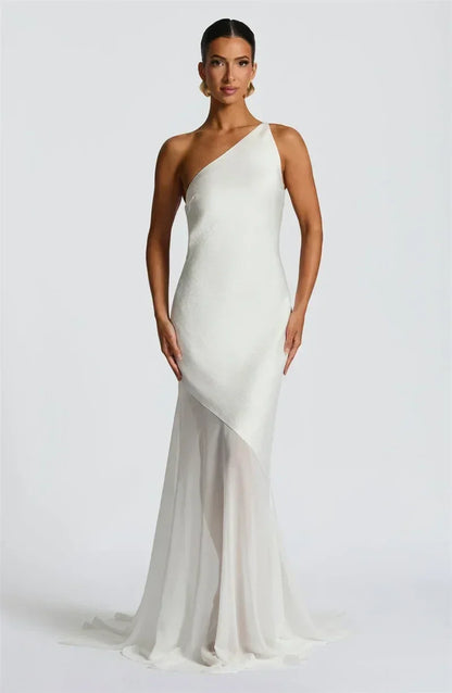 Mozision One Shoulder Backless Sexy Maxi Dress Women Gown Fashion Patchwork Sleeveless Bodycon Club Party Long Dress Elegant