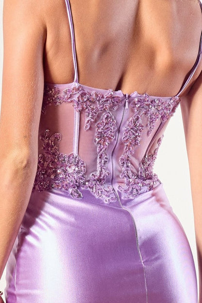 Royal Stitch Satin Embroidered Mini Dress